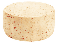 KI generiert: Das Bild zeigt ein Stück weißen Käse, das auf einer schwarzen Schieferplatte in vier Portionen geschnitten ist, daneben ist eine verpackte, identische Käserolle abgebildet.