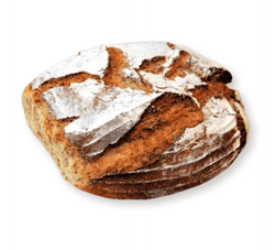 KI generiert: Das Bild zeigt ein rundes Brot, das mit Sesamkörnern bestreut ist und zur Hälfte abgeschnitten wurde. Es liegt auf einem neutralen Hintergrund.
