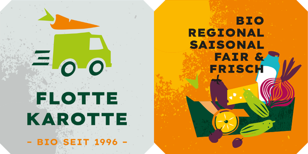 KI generiert: Links ein Lieferwagen mit "FLOTTE KAROTTE", rechts "Bella Pecorino Vorbestellaktion bis: 13.09.2026".