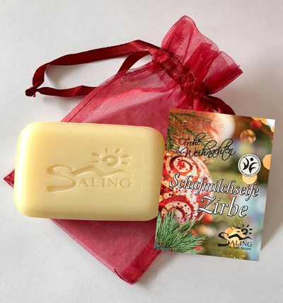 Produktfoto zu Schafmilchseife Zirbe im Organzasäckchen