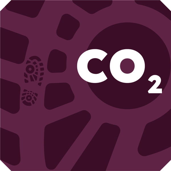 KI generiert: Abstraktes Muster mit Radspuren und Text "CO₂".