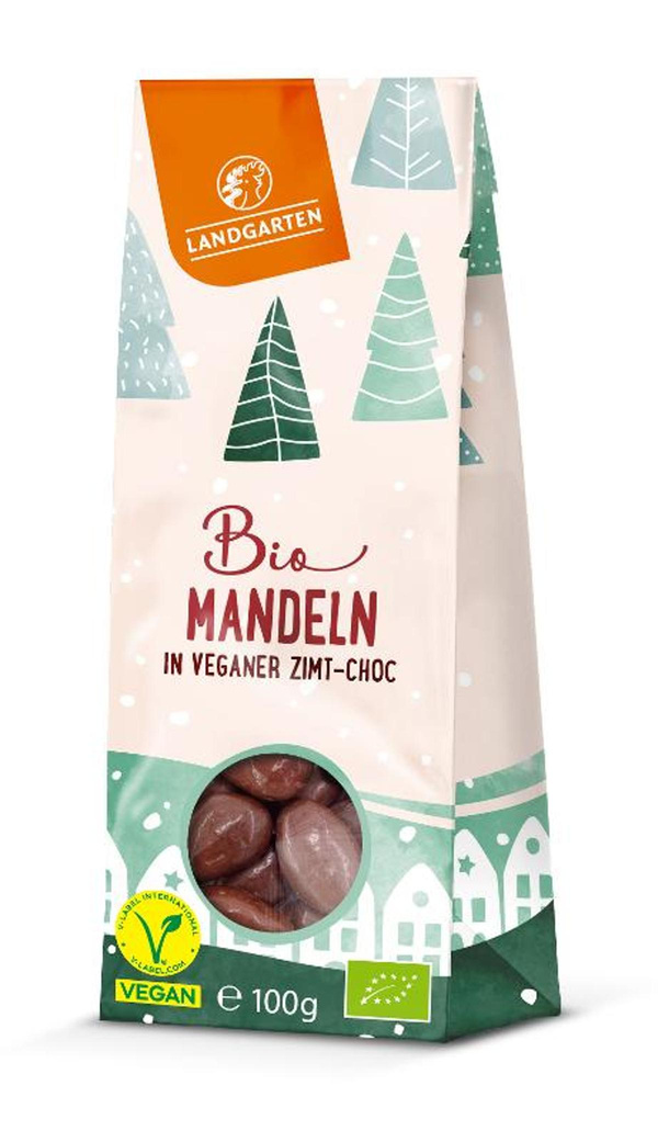 Produktfoto zu Mandeln in veganer Schokolade von Landgarten
