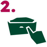 KI generiert: Ein grünes Symbol einer registrierenden Hand auf einem Briefkasten, mit der roten Zahl "2."