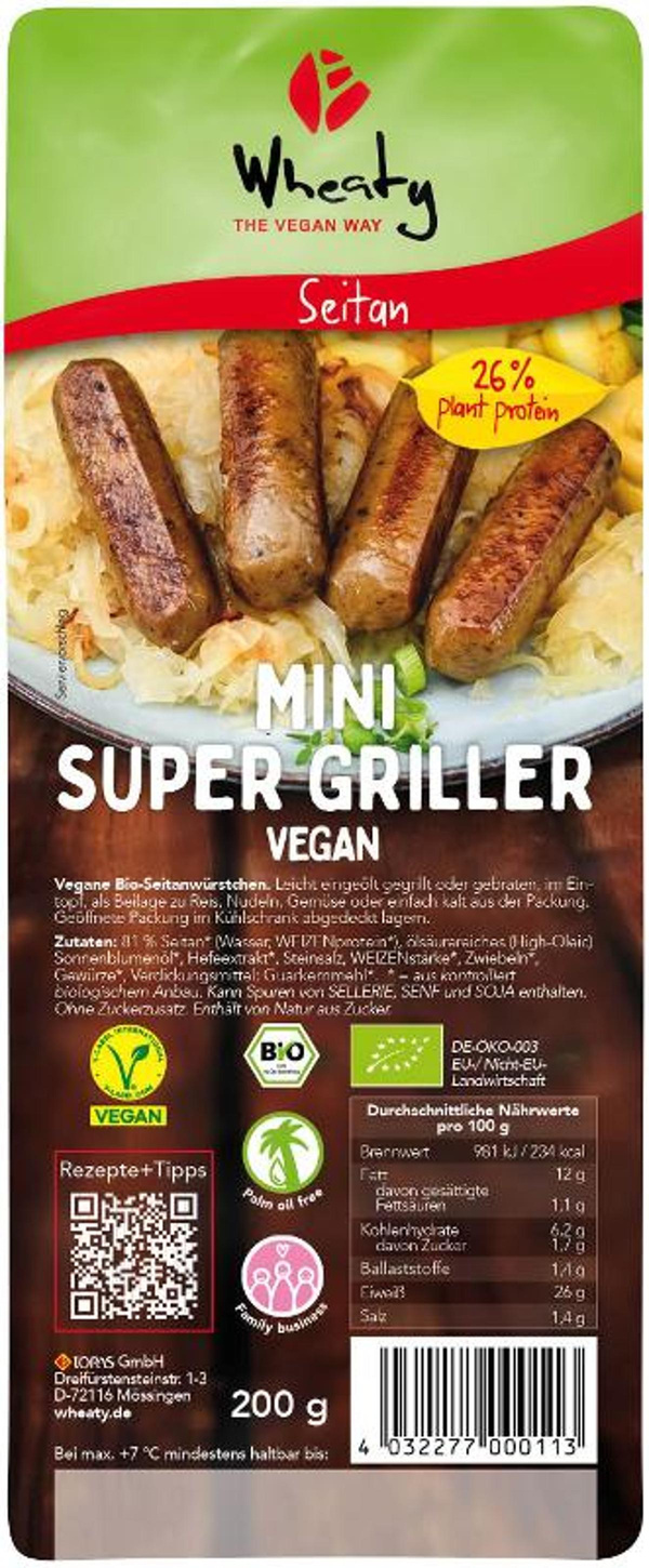 Produktfoto zu MiniSuper Griller Vegan von Wheaty