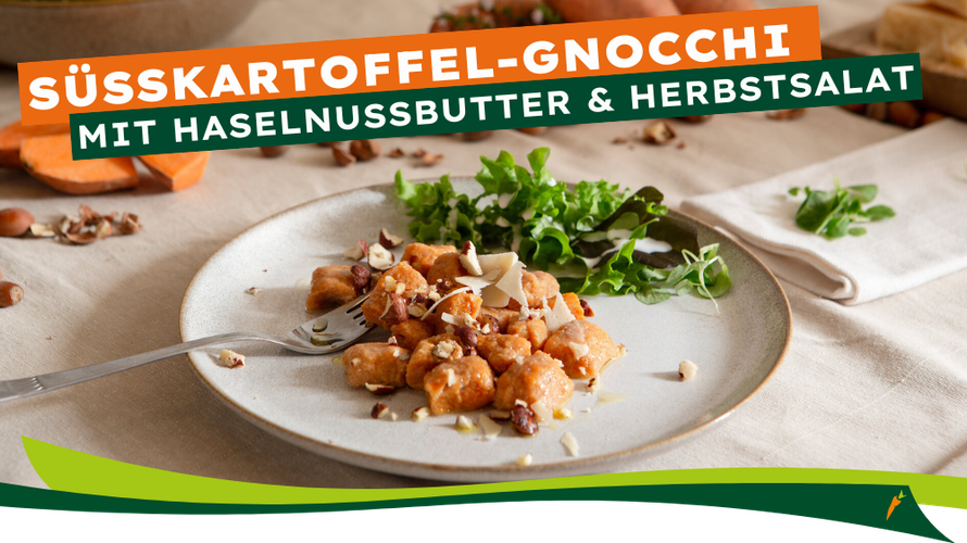 Süßkartoffel-Gnocchi mit Haselnussbutter & Herbstsalat