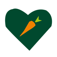 KI generiert: Grünes Herz mit orangefarbener Karotte in der Mitte.