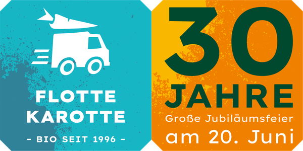KI generiert: Flotte Karotte feiert 30 Jahre Bio seit 1996, große Jubiläumsfeier am 20. Juni.
