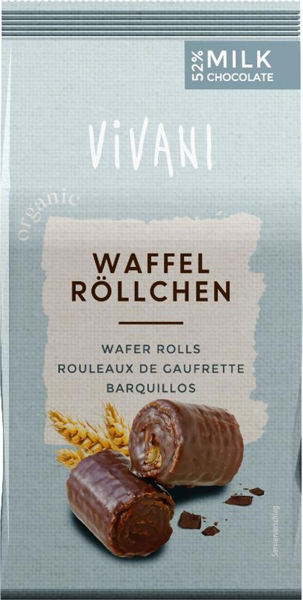Produktfoto zu Waffel Röllchen mit Vollmilchschokolade von Vivani