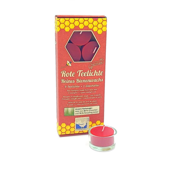 Produktfoto zu 9 rote Teelichter aus Bienenwachs