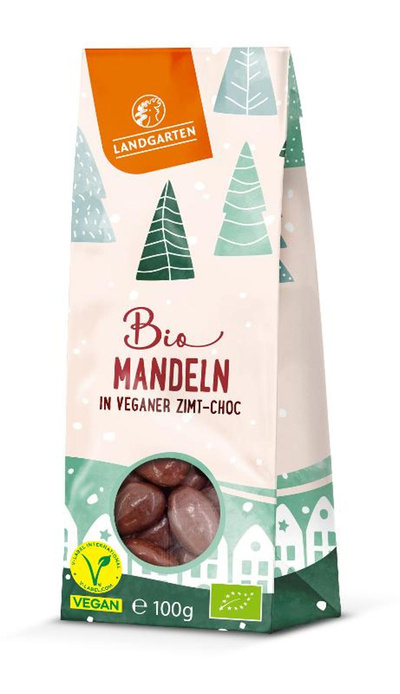 Produktfoto zu Mandeln in veganer Schokolade von Landgarten