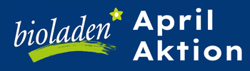 KI generiert: Das Bild zeigt den Text "bioladen April Aktion" auf blauem Hintergrund.