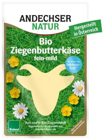Produktfoto zu Ziegenbutterkäse in Scheiben, laktosefrei von Andechser Natur