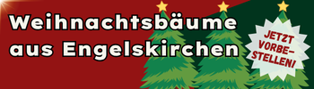 KI-generierte Beschreibung: Hauptinhalt: Weihnachtsbäume aus Engelskirchen. Text: "Weihnachtsbäume aus Engelskirchen Jetzt vorbestellen!"