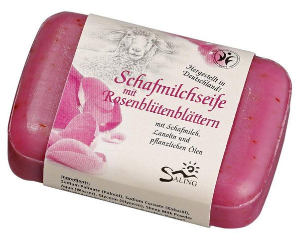 Produktfoto zu Schafmilchseife mit Rosenblütenblättern von Saling