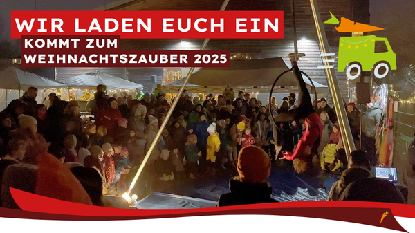 KI generiert: Das Bild zeigt eine Menschenmenge bei einer Veranstaltung. Text: "WIR LADEN EUCH EIN KOMMT ZUM WEIHNACHTSZAUBER 2025".