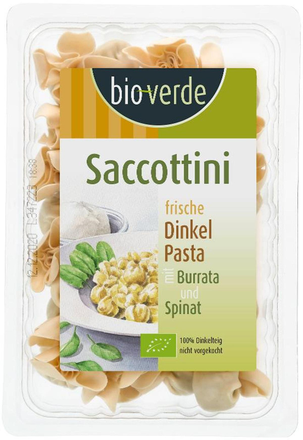 Produktfoto zu Dinkel Saccottini mit Burrata und Spinat von Bio-verde