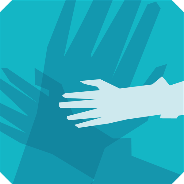 KI generiert: Zwei überlappende stilisierte Hände in verschiedenen Blautönen auf einem türkisfarbenen Hintergrund.