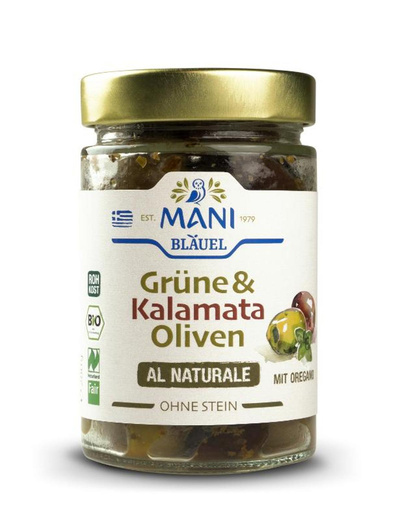 Produktfoto zu Grüne & Kalamata Oliven al Naturale entkernt von Mani Bläuel
