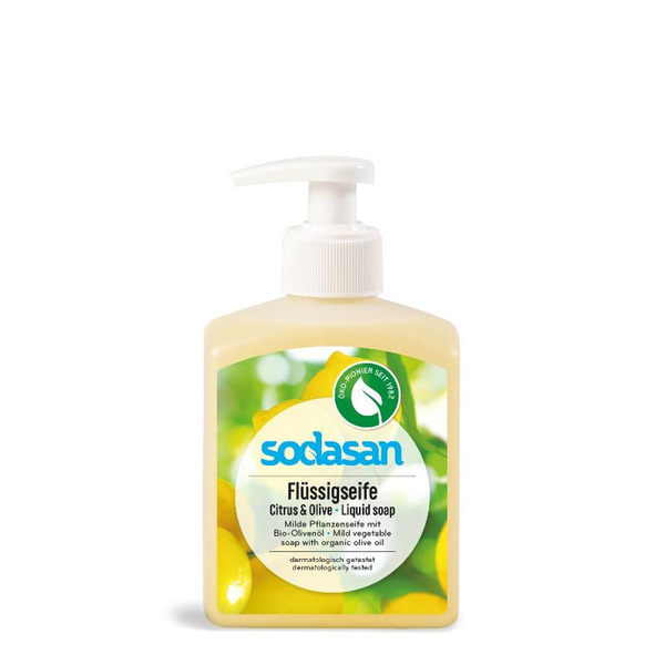 Produktfoto zu Flüssigseife Citrus-Olive im Spender von Sodasan