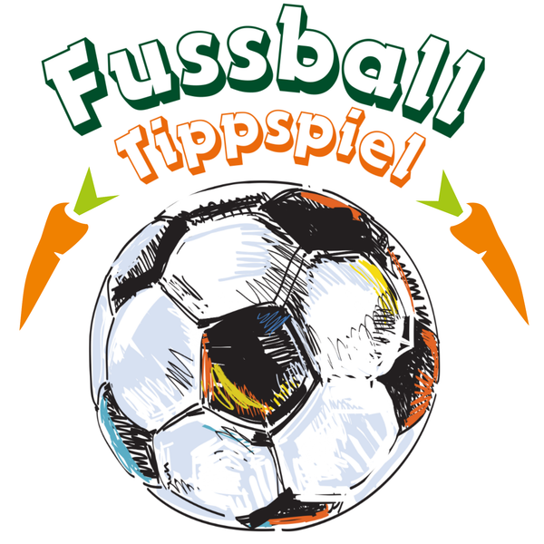 KI generiert: Illustration eines Fußballs mit dem Text "Fussball Tippspiel" und Karottenmotiven.