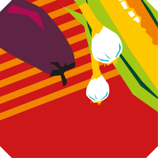 KI generiert: Das Bild zeigt eine stilisierte lila Aubergine mit einem grünen Stiel. Der Hintergrund ist transparent.